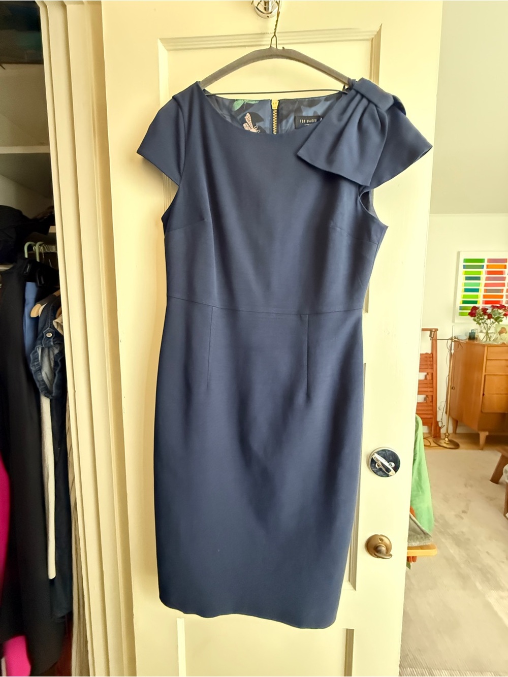 Ted Baker Navy Bow-Shoulder Midi Dress
